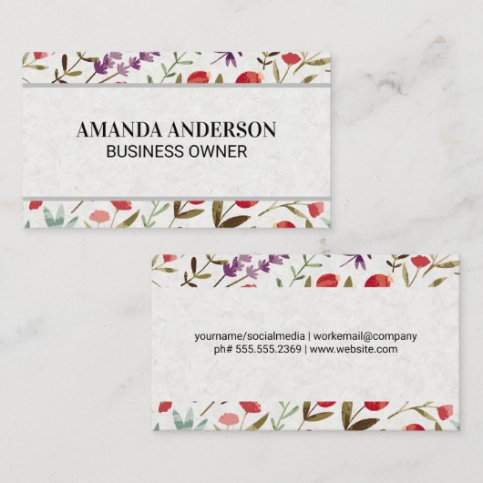 春の花葉及び装飾模様 名刺 (正面/裏面)