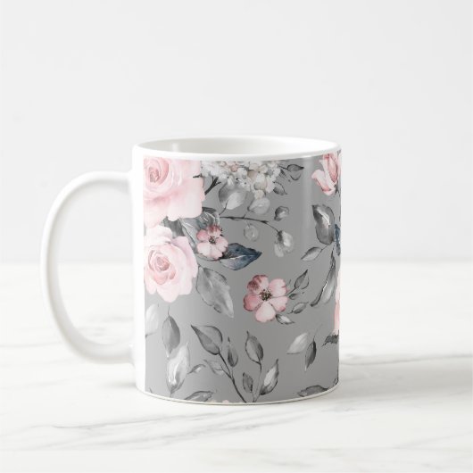 春の花葉手描き コーヒーマグカップ (左)