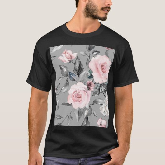 春の花葉手描き Tシャツ (正面)