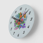 春の花蝶のカラフル花束 ラウンド壁時計 (傾斜)