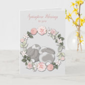 春の花輪のウサギ イースター カード (黄色い花)