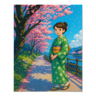 春の花道日本の- Kimono Girl Art フォトプリント