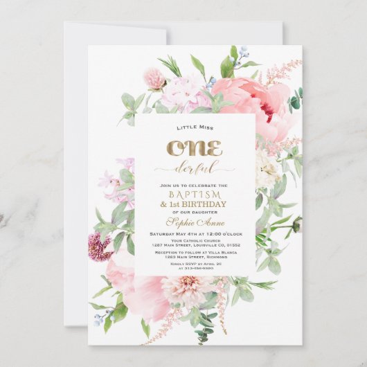 春の花開花ファースト誕生日&バプテスマ 招待状 (正面)