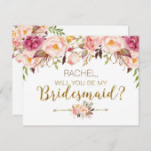 春の花飾りであなたが私の花嫁の介添え人になってくれますかカード 招待状 (正面/裏面)