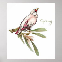 春の花鳥。雪だるま。 ポスター