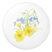 春の花黄色の青いインクと水色 セラミックノブ (正面)