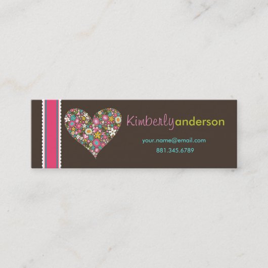 春の花2のバレンタインのハート愛プロフィールカード スキニー名刺 (正面)