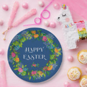 春の花&イースターエッグカラフルリース ペーパープレート (パーティー)