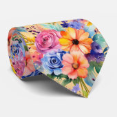 春の花 カラフルな虹 水彩花 ネクタイ (ロール)