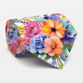 春の花 カラフルな虹 水彩 花 ネクタイ (ロール)