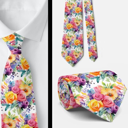 春の花 カラフル レインボー 水彩 花 ネクタイ