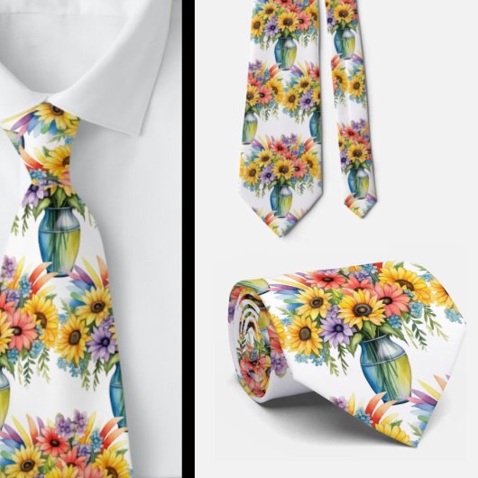 春の花 カラフル レインボー 水彩 花 ネクタイ