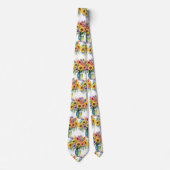 春の花 カラフル レインボー 水彩 花 ネクタイ (正面)