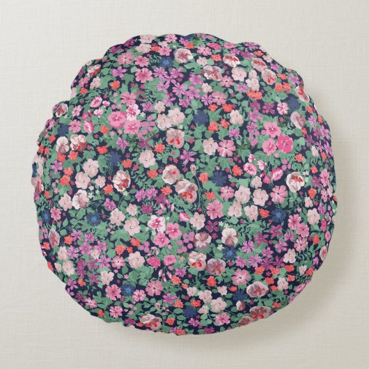 春の花:シームレスな植物プリント。 ラウンドクッション (正面)