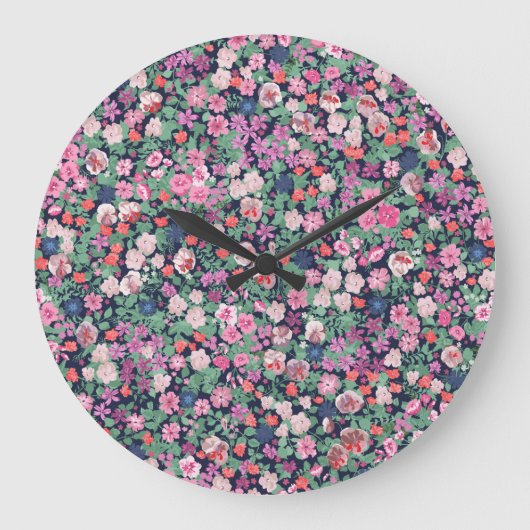 春の花:シームレスな植物プリント。 ラージ壁時計 (正面)