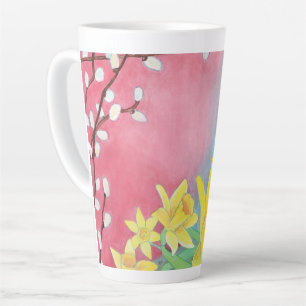 春の花、ダッフォジル、サリックス・カプレア&ヴィオレット カフェラテマグ