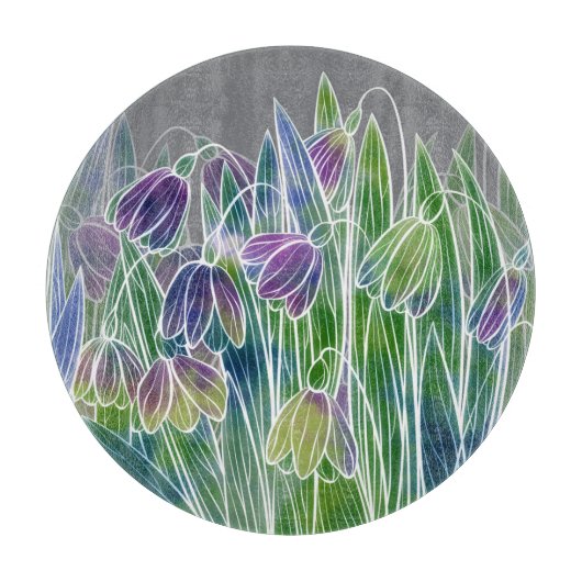 春の花、ハーブ、水の色のシームレスなシームレ縁どール。 カッティングボード (正面)