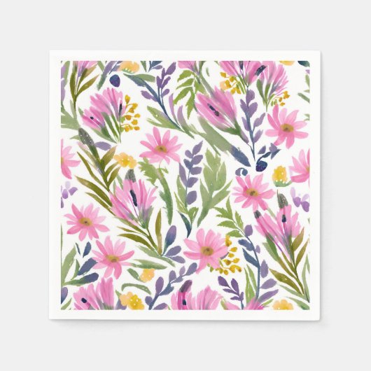 春の花 | パステルかわいらしフローラ水彩 スタンダードカクテルナプキン (正面)