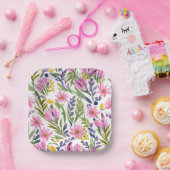 春の花 | パステルかわいらしフローラ水彩 ペーパープレート (パーティー)