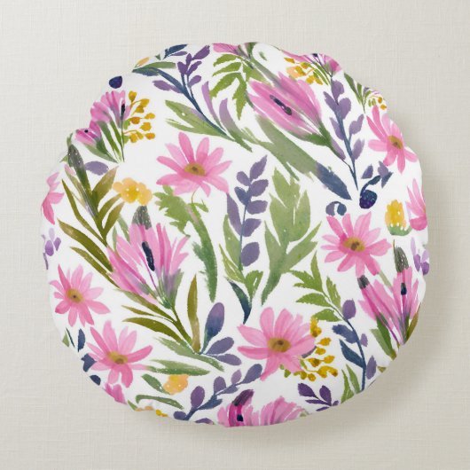 春の花 | パステルかわいらしフローラ水彩 ラウンドクッション (正面)