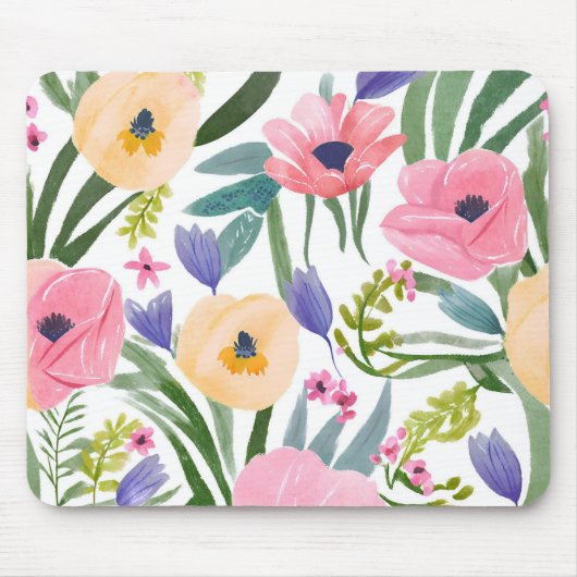 春の花 | パステルフラワーの水彩画 マウスパッド (正面)