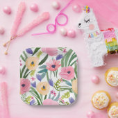 春の花 | パステルフローラ水彩 ペーパープレート (パーティー)