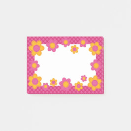 春の花、ピンクの格子柄の女の子happy はっきりした ポストイット