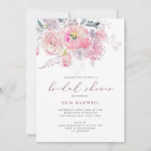 春の花 フラワーズ ピンク＆モーブ ブライダルシャワー 招待状 (正面)