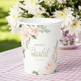 春の花 フラワーブラッシュピンク サージュグリーン ブライダルシャワー 紙コップ