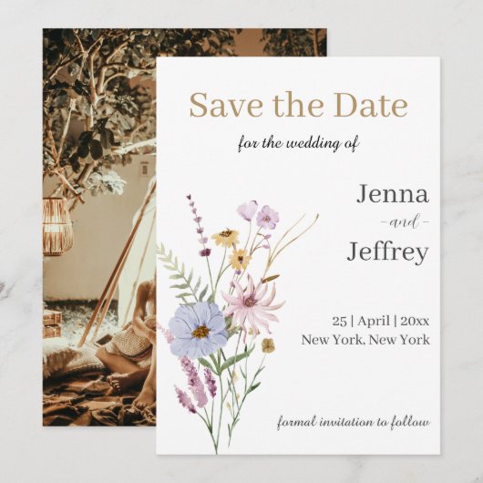 春の花 ボホウェディング Save The Date 招待状 (正面/裏面)