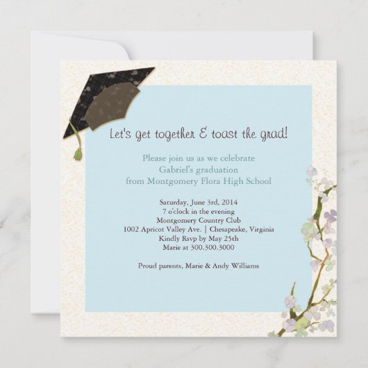 春の花+卒業式キャップ2014パーティー招待状 招待状 (裏面)