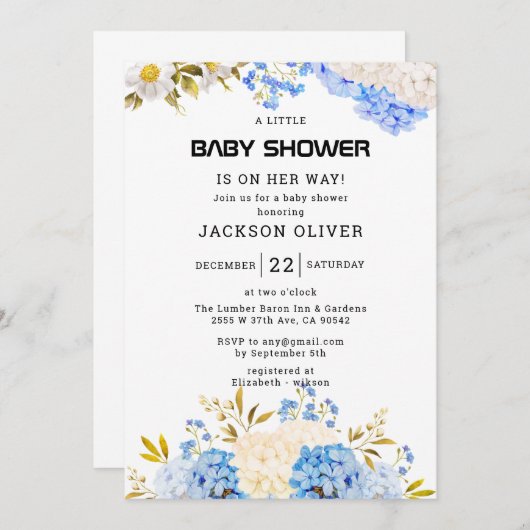 春の花 |女の子シンプルの赤ちゃんシャワー 招待状 (正面/裏面)