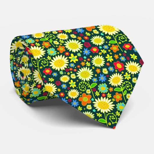 春の花 – 暗いティール(緑がかった色) ネクタイ (ロール)