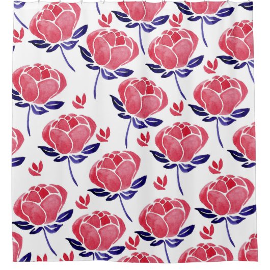 春の花、水の色のシームレスなパターン。 シャワーカーテン (正面)