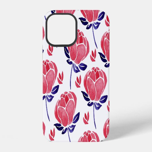 春の花、水の色のシームレスなパターン。 iPhoneケース (裏面)