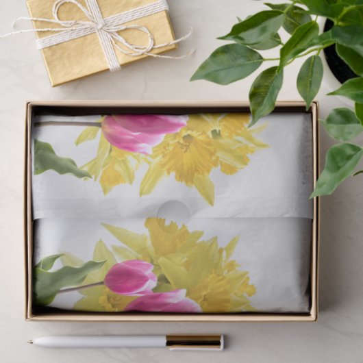 春の花/水仙の花束、ピンクのチューリップ 薄葉紙 (ギフト)