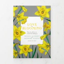 春の花 水仙 結婚式 黄色 灰色 三つ折りプログラム