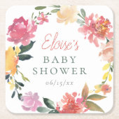 春の花 水彩ガール ベビーシャワー スクエアペーパーコースター (正面)