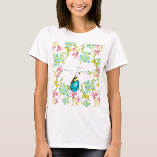 春の花 水彩画 Tシャツ (正面)