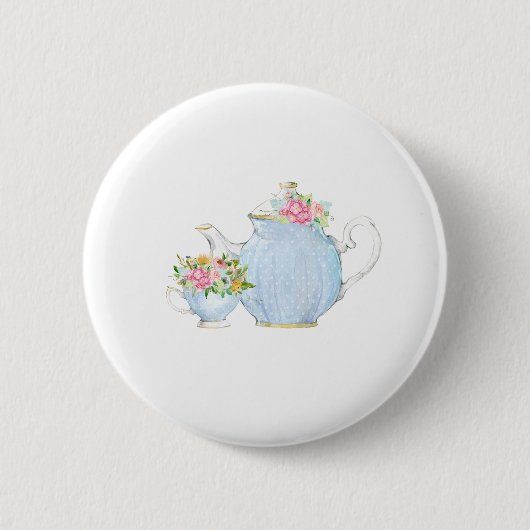 春の花，茶，ハイティー，フローラ茶，庭 缶バッジ (正面)