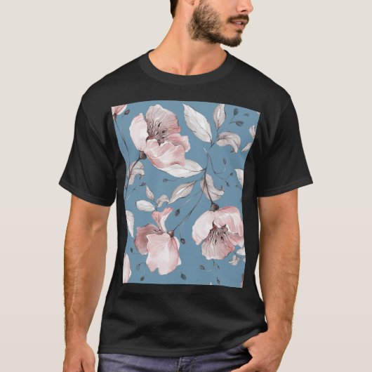 春の花、葉、シームレスなデザイン Tシャツ (正面)