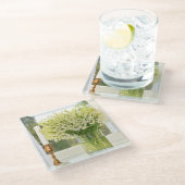 春の花、谷のユリの花束 ガラスコースター (アングル)