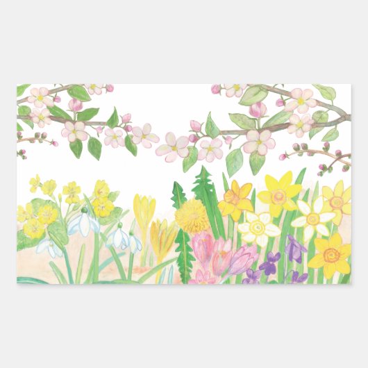 春の花 長方形シール (正面)