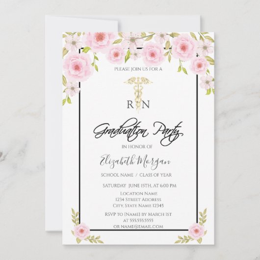 春の花 RN 看護師卒業パーティー 招待状 (正面)