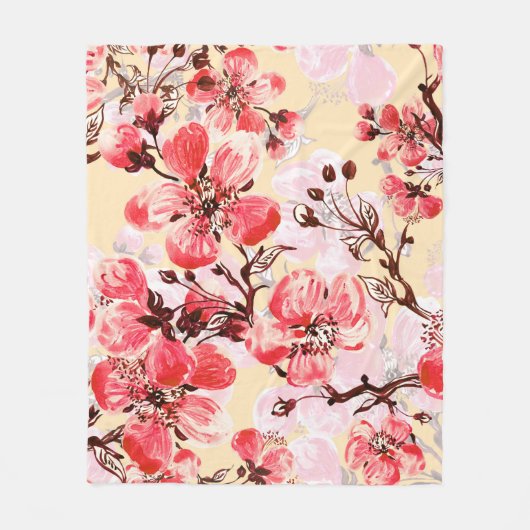 春の花Uパターン フリースブランケット (正面)