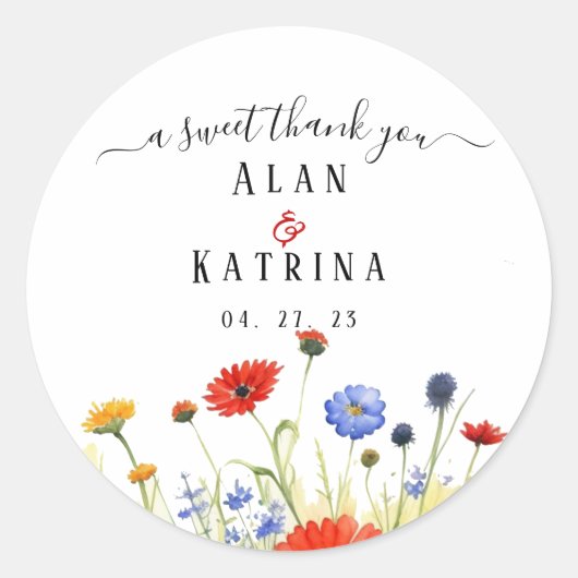 春の草原のワイルドフラワーステッカー ラウンドシール (正面)