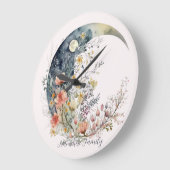 春の草原の花の三日月デザインをカスタマイズ ラージ壁時計 (傾斜)