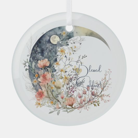 春の草原の花の三日月型のオリジナルデザイン ガラスオーナメント (正面)