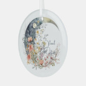 春の草原の花の三日月型のオリジナルデザイン ガラスオーナメント (正面左)