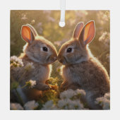 春の草原デザインの愛らしいウサギ ガラスオーナメント (裏面)